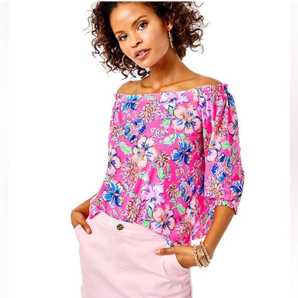 Lilly Pulitzer Lessa Top, Pink Isle Last Bud Not Least, XXS